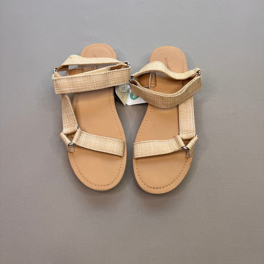Universal Thread Womens Strappy Sandals Beige Raffia Texture Sawtooth Sole 9.5